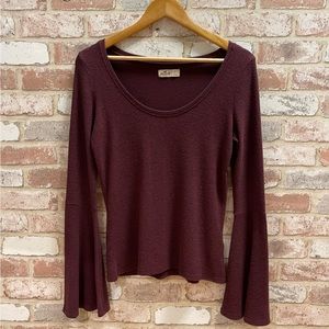 Hollister Maroon Scoop Neck Top Bell Sleeve Size L